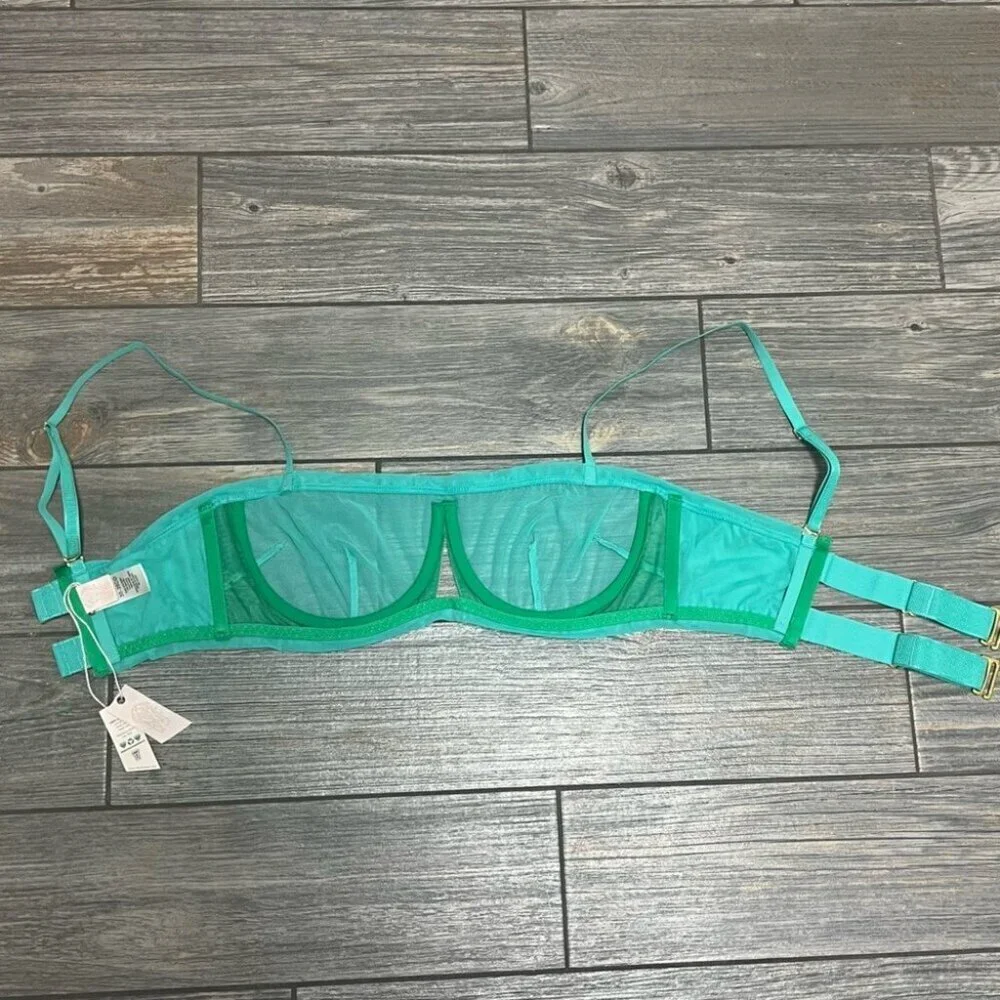 NWT We are HAH Free People Bra Fits 30-38C Teal Mesh Sheer 30C 32C 34C 36C 38C